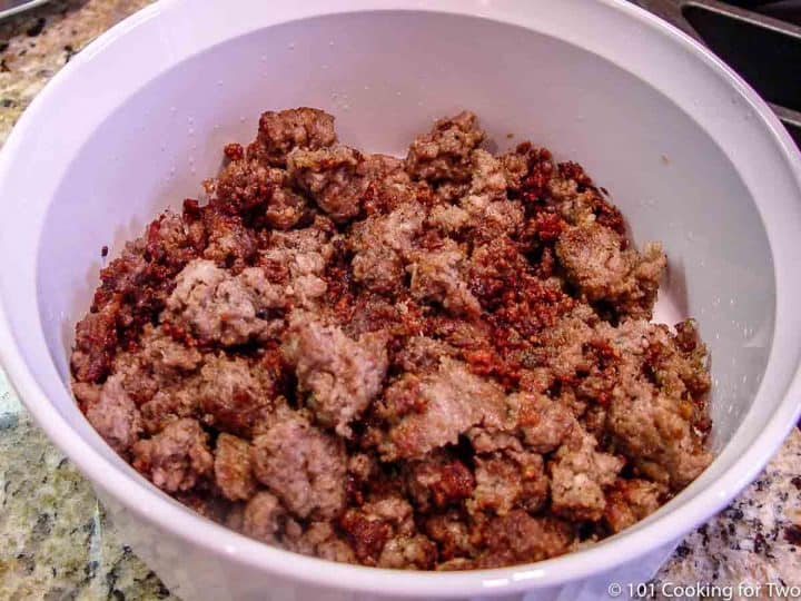 cooked sausage in bowl