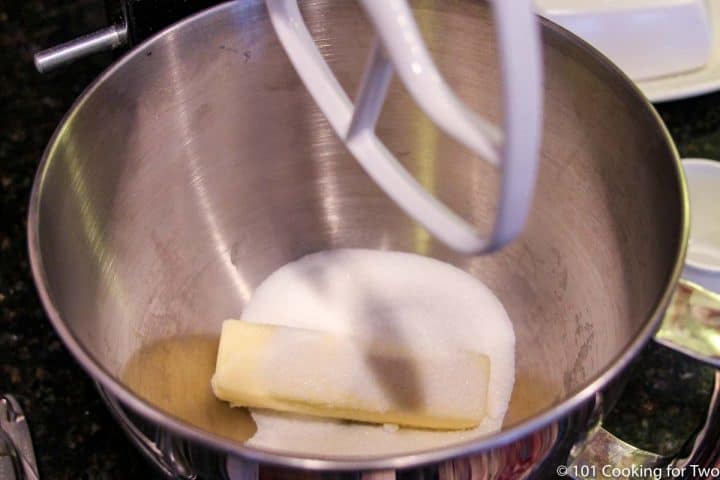 butter with sugar and spices on stand mixer