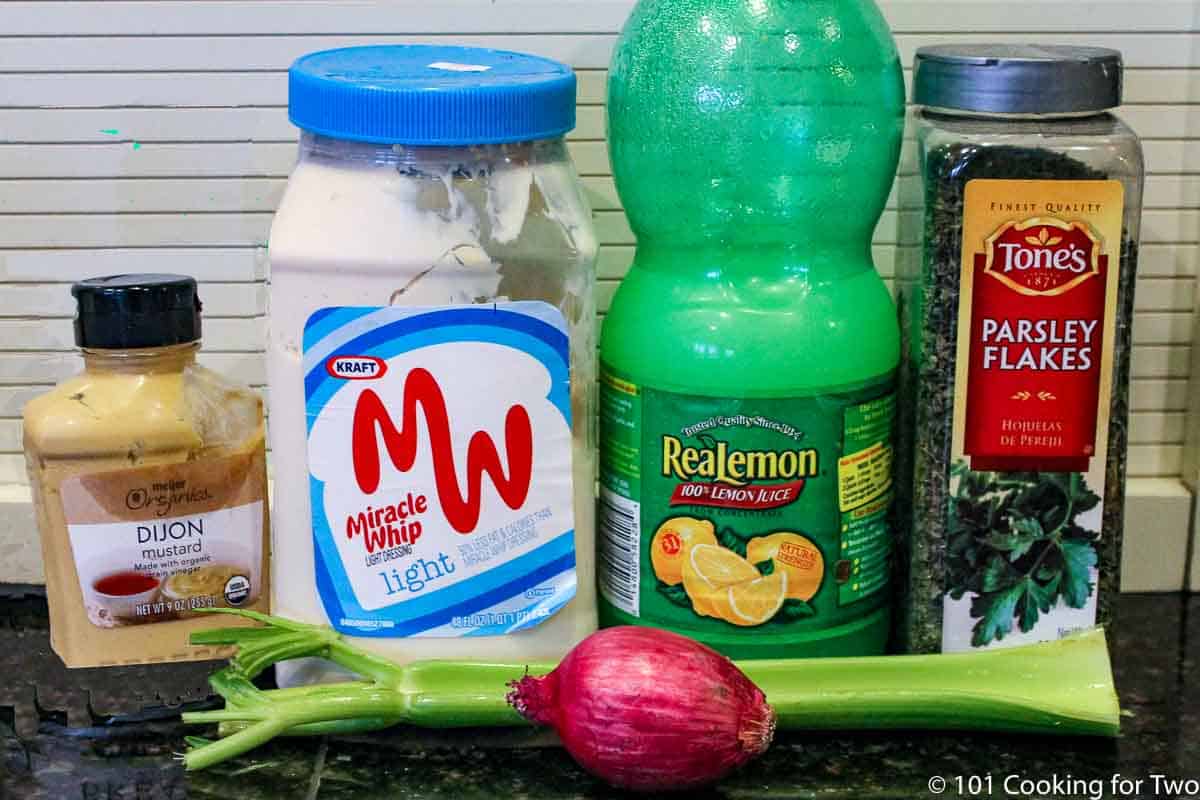 mayo and other ingredients for chicken salad