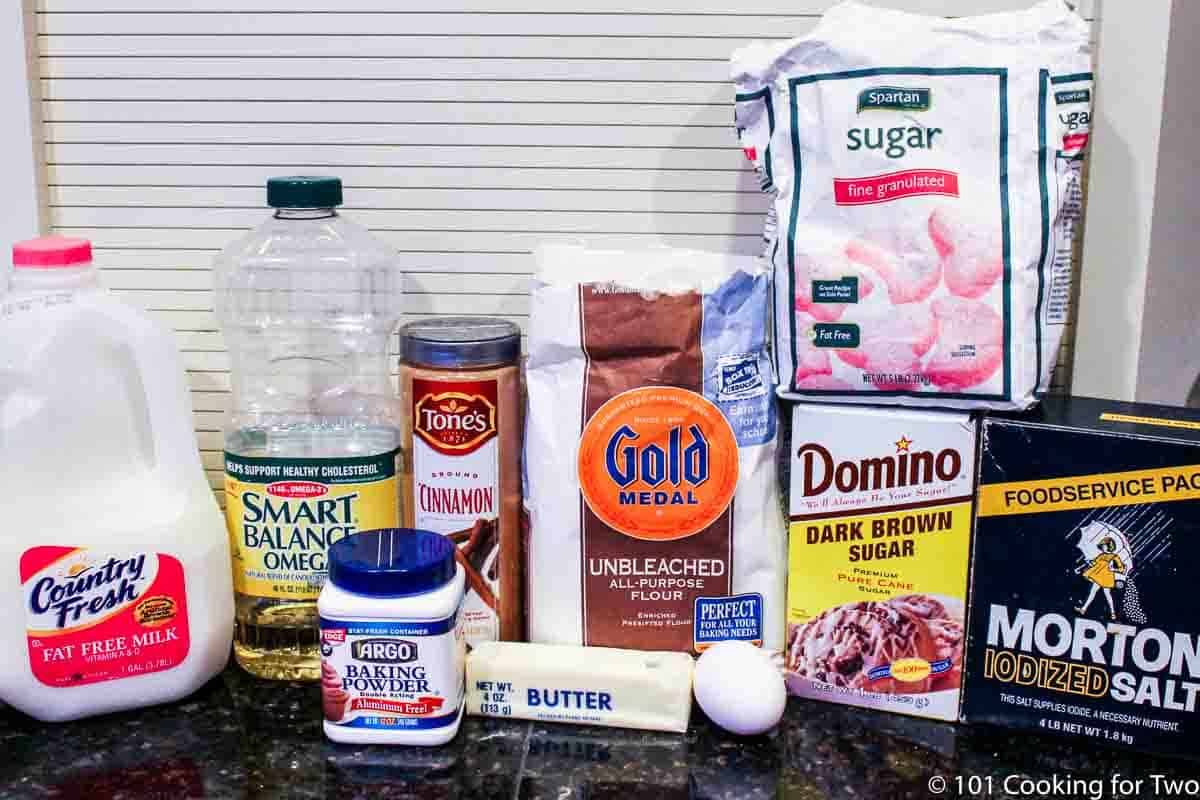 coffee cake ingredients with egg and milk.