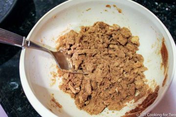 mixing the topping with a fork