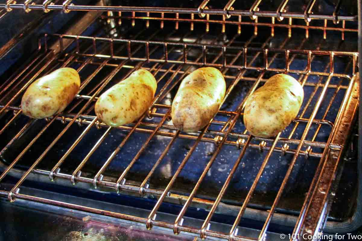 potatoes on the oven rack.