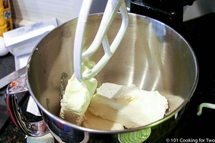 cream cheese in a stand mixer