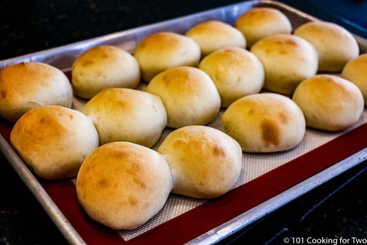 baked lunch lady rolls on the baking tray.