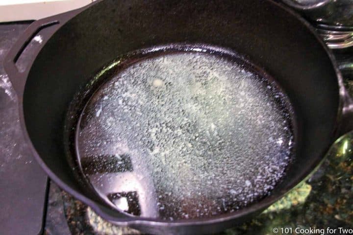 melted butter in a large frying pan