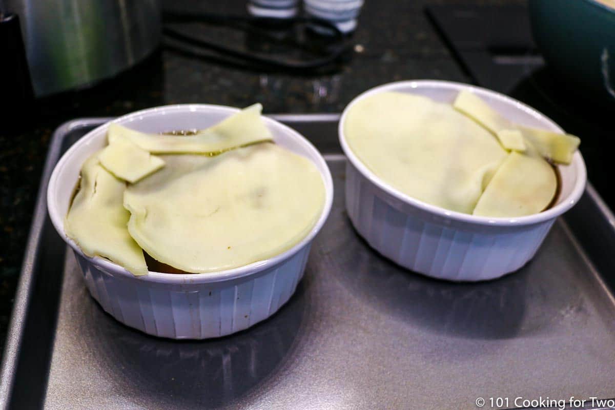 cover soup with cheese.