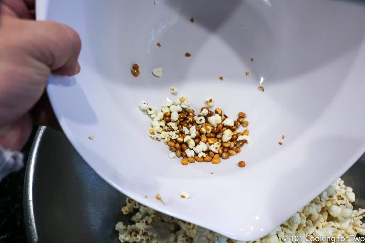 unpopped popcorn in a bowl