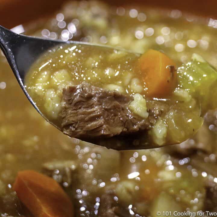 beef barley soup on a spoon-Edit
