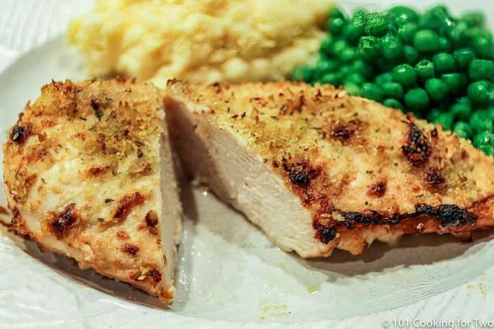 mayo Paarmesan Chicken on a white plate