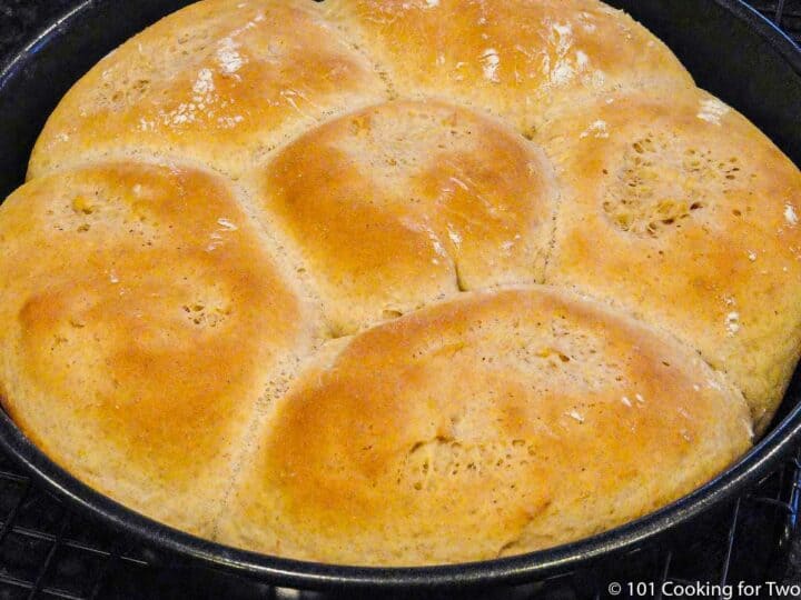 baked wheat rolls in a pan