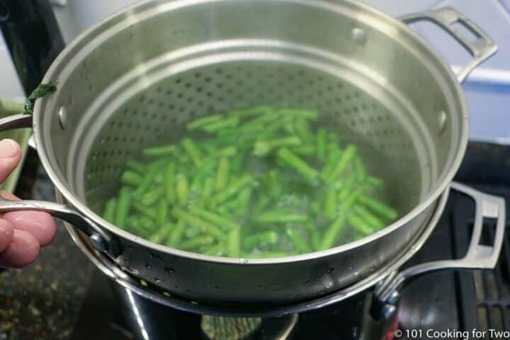 blanching green beans in large pot