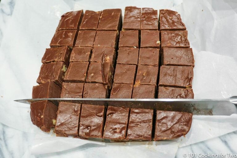 cutting fudge on parchment paper
