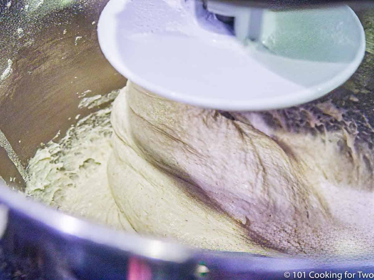 Kneading dough in a stand mixer.