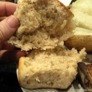 the soft inside of a wheat dinner roll.