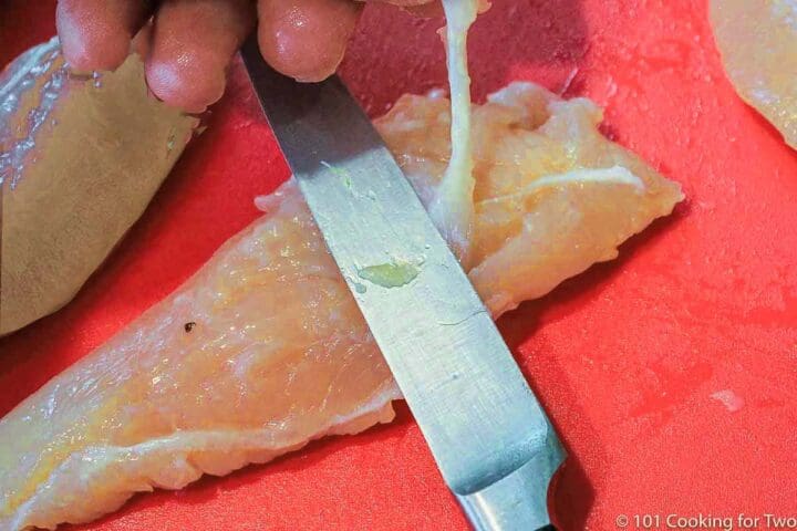 trimming tendon off chicken tender