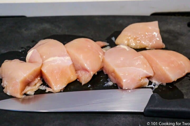 chicken breasts trimmed into chunks