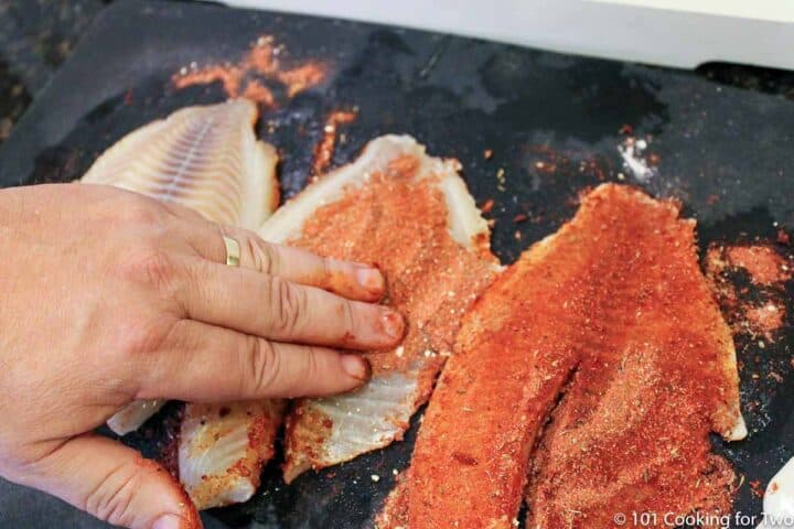 rubbing spices onto tilapia
