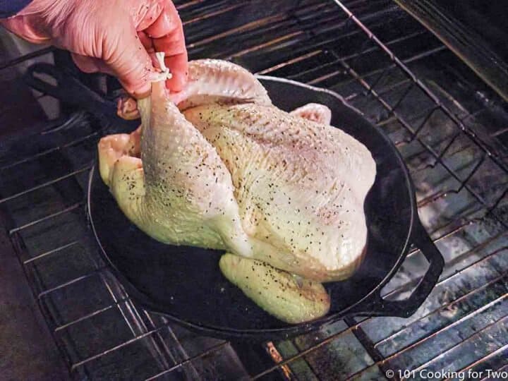 moving the whole chicken to the pan