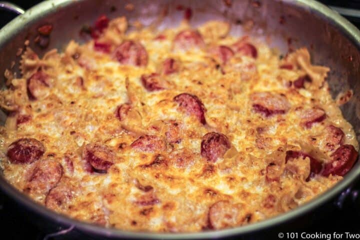 browned casserole in a frying pan