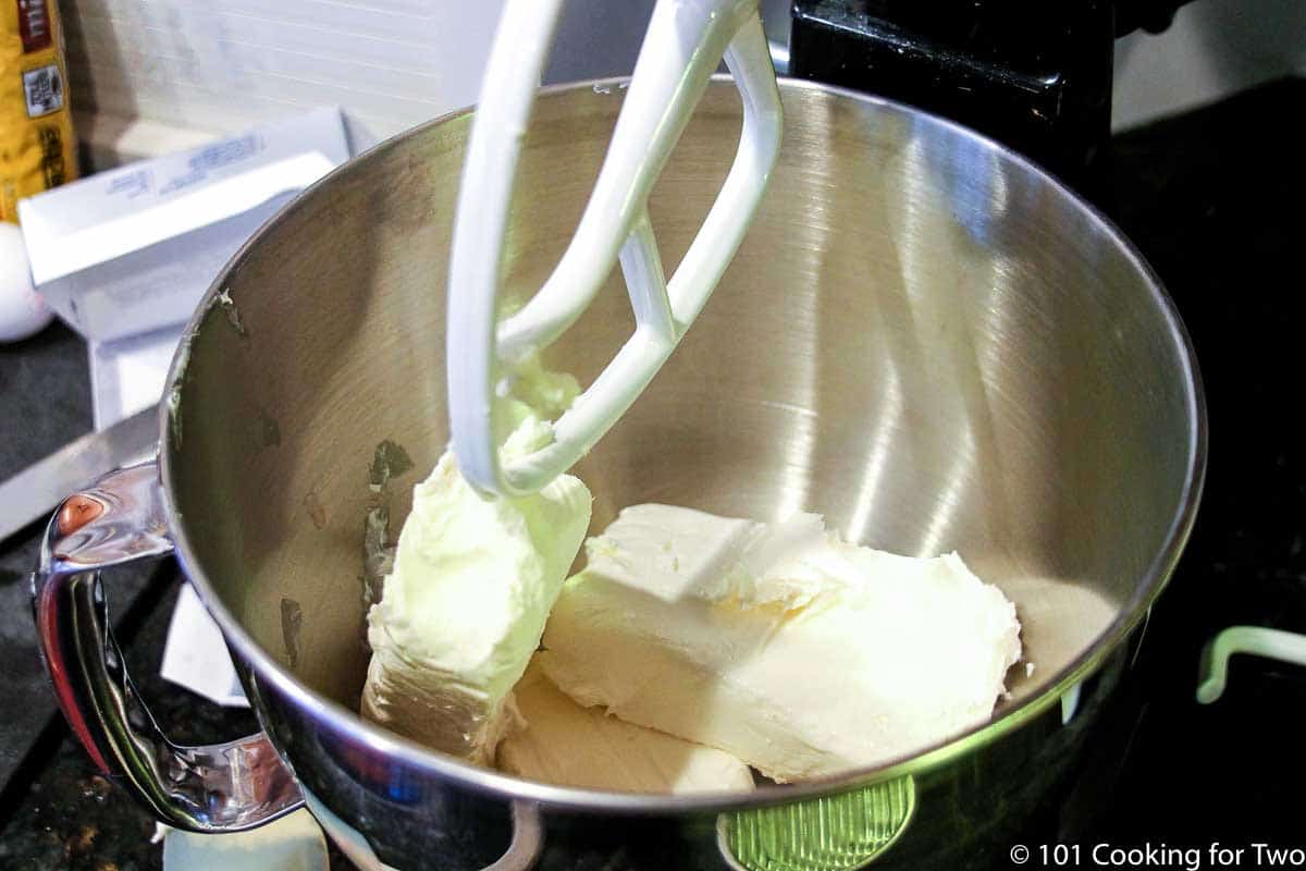 cream cheese in the stand mixer