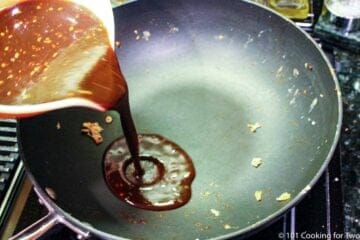 pouring sauce mixture into skillet