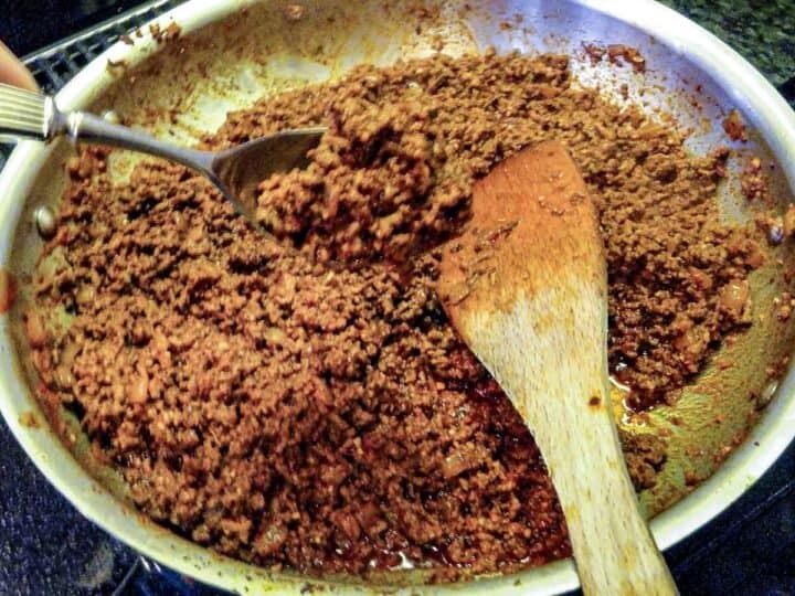taco meat cooked in a skillet