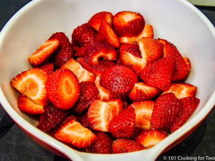 trimmed fresh strawberries in dish