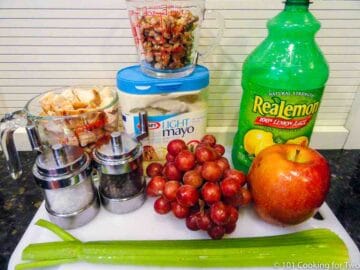 Diced chicken with nuts and fruit for Waldorf chicken salad