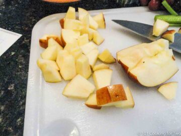 diced apple on a white board