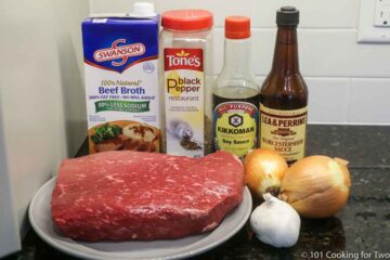 beef roast and ingredients for French dip