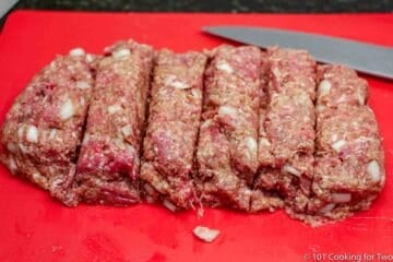 meat formed into loaf cut into equal pieces