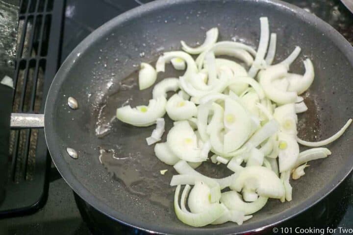 slices of onion in hot oil