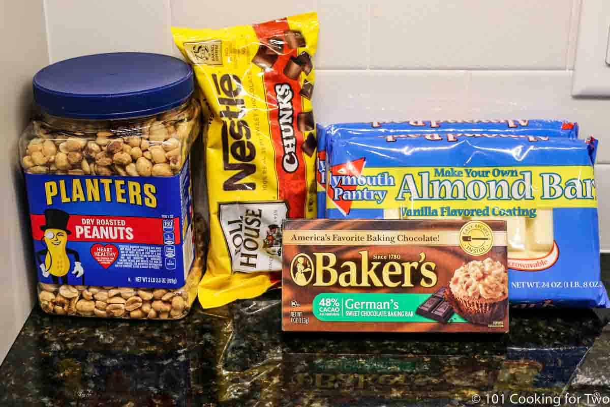 Ingredient for peanut clusters with peanuts with chocolate and almond bark