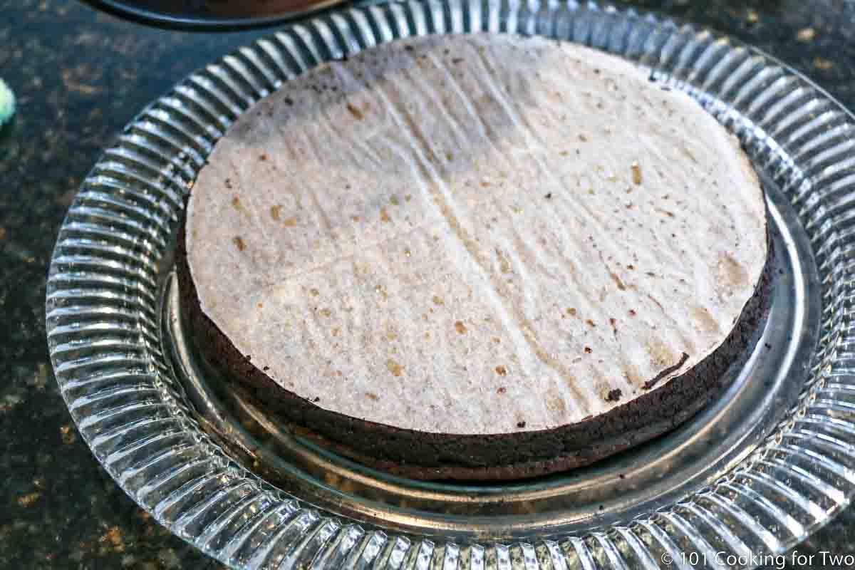 flipping cake out of pan onto serving plate.
