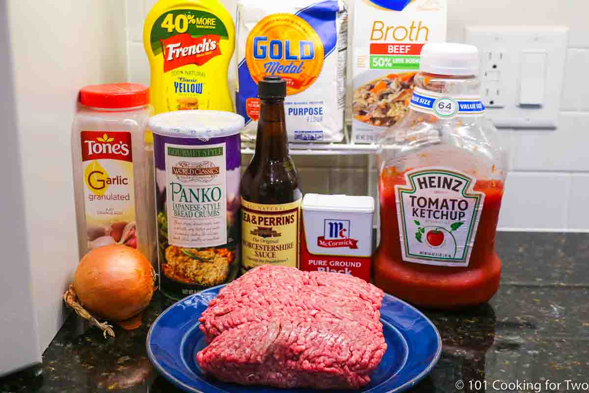 raw burger with Salisbury Steak ingredients