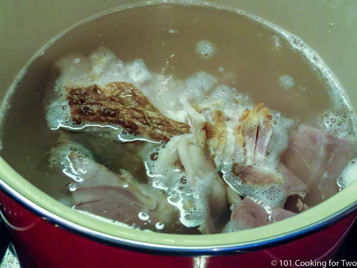 Ham bone in stock pot