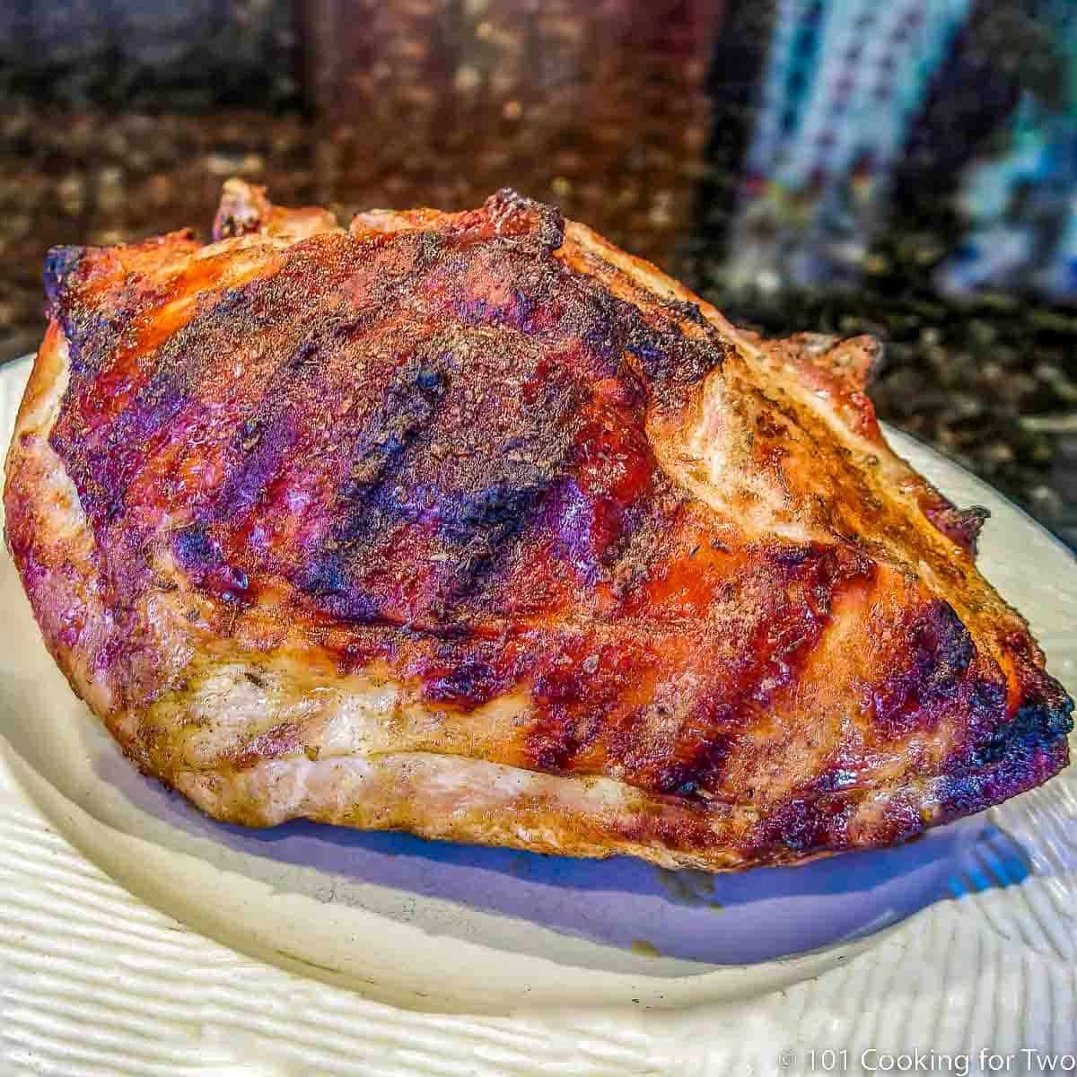 grilled turkey breast on a white plate.