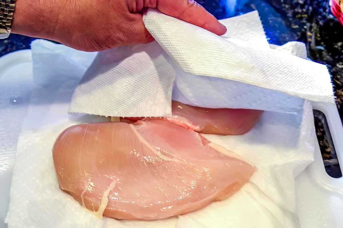 trim and pat dry chicken breasts..