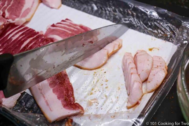 trimming fat off raw bacon strips
