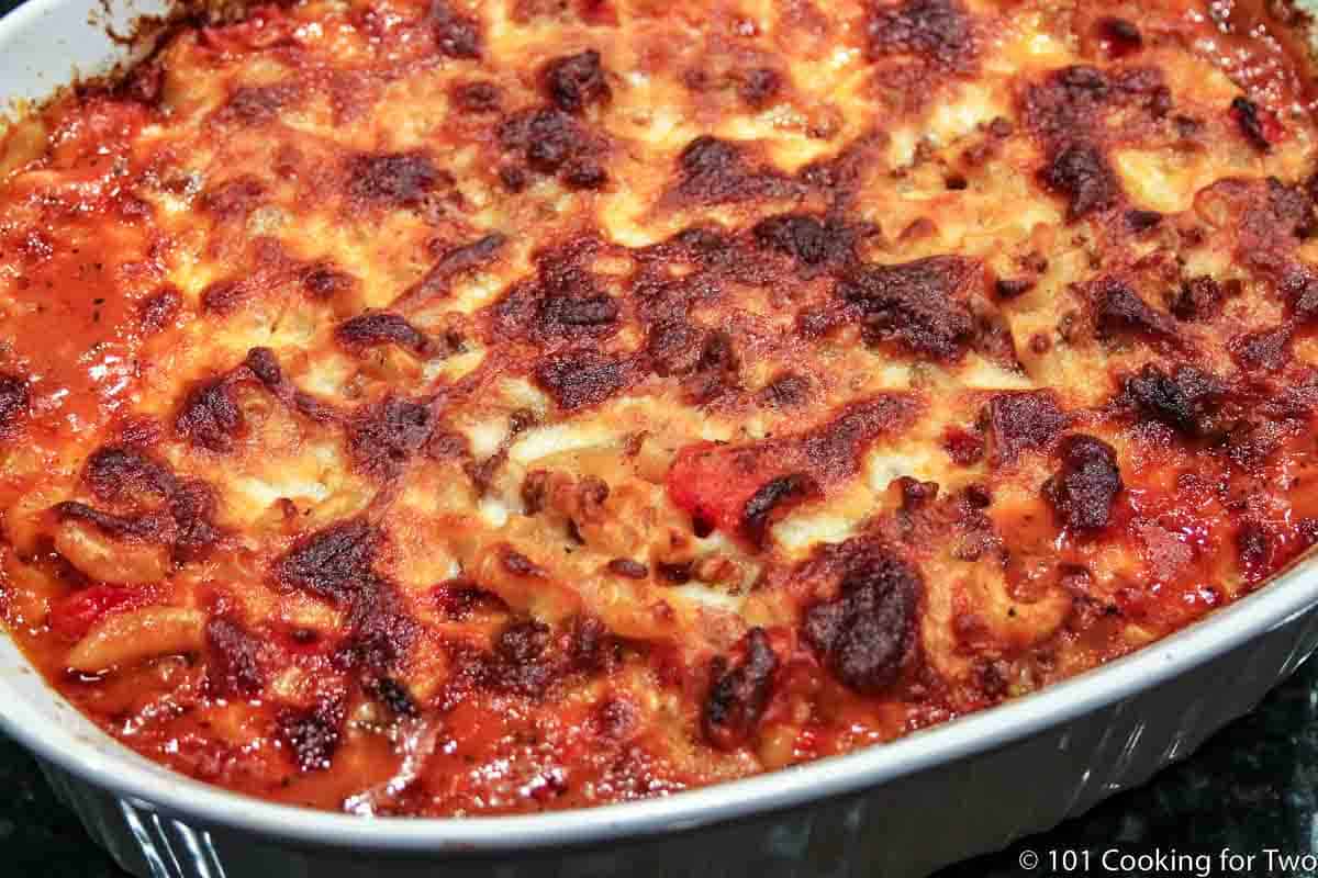browned casserole in dish