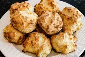 Browned low-fat biscuits on a white plate.