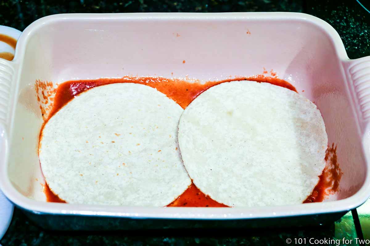 tow tortilla in the dasserole dish