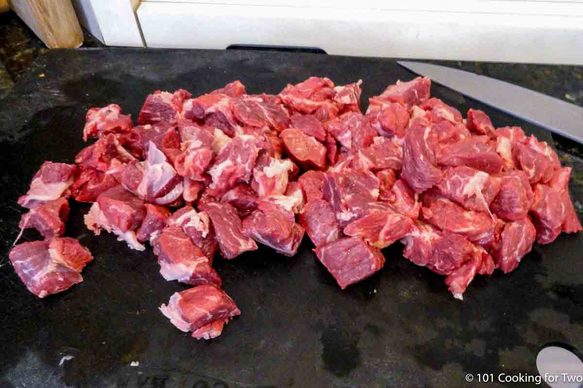 trimmed chuck roast in cubes.