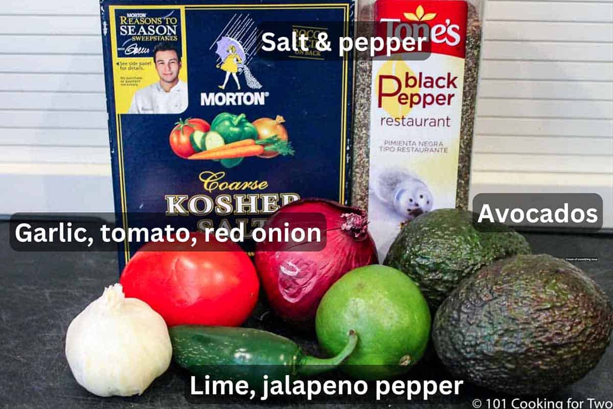 Ingredients for guacamole — labeled.