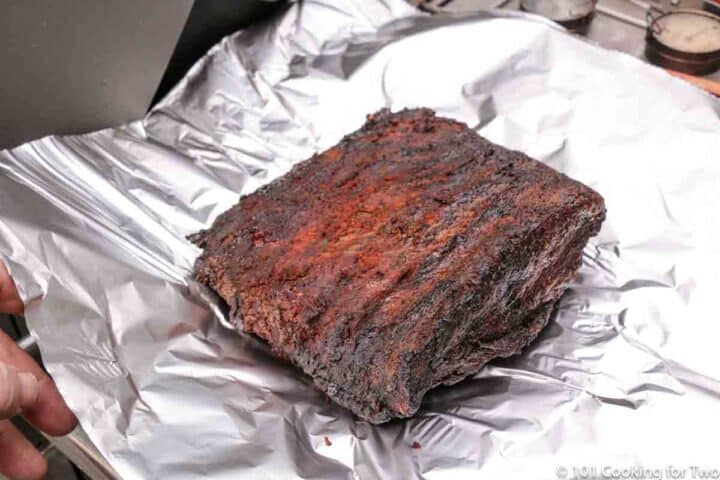 cooked brisket on foil