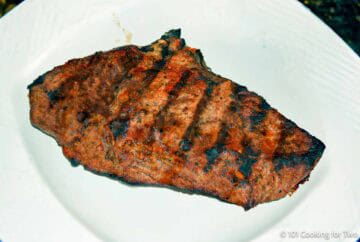 Grilled sirloin steak on a plate.