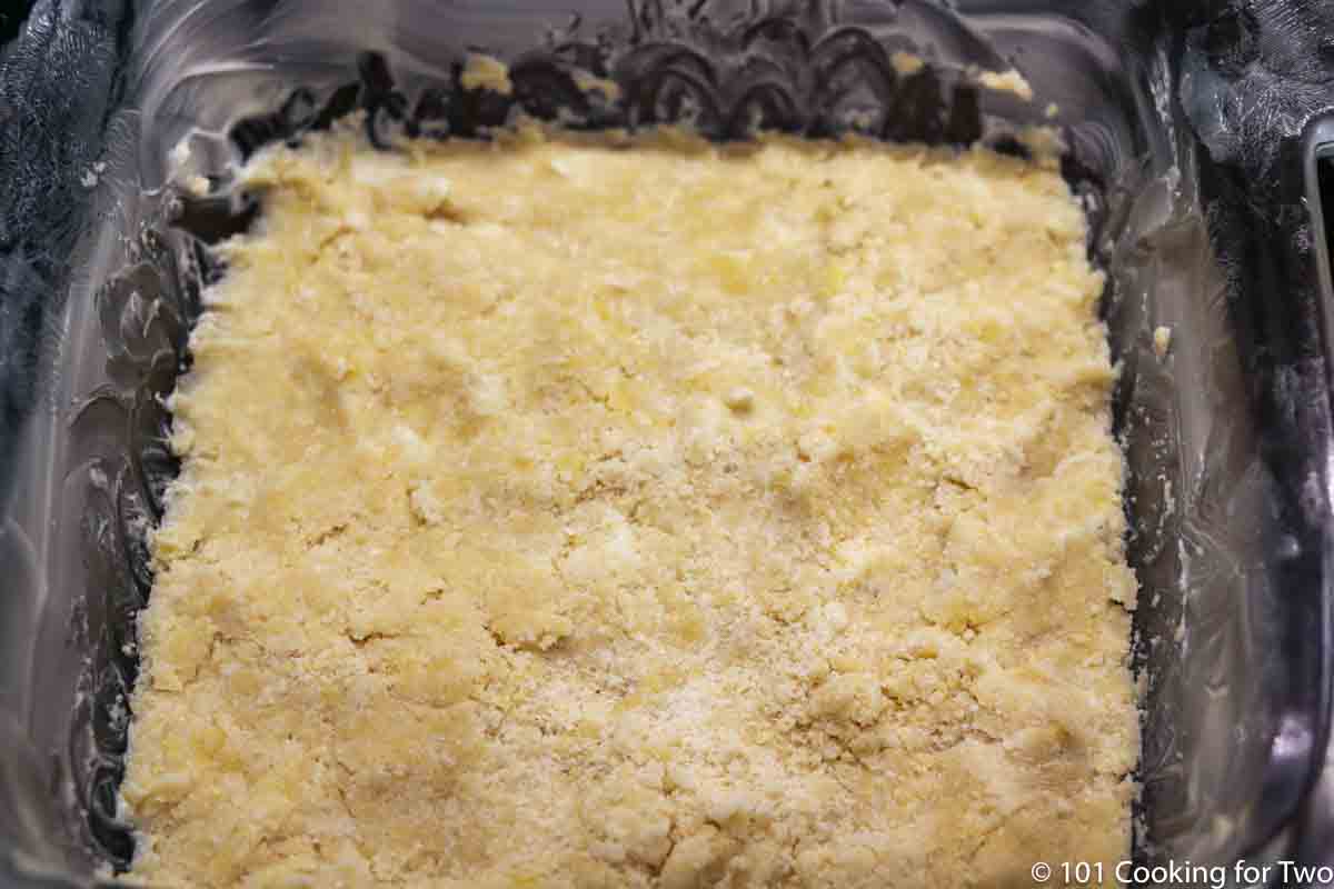 browned crust in baking dish.
