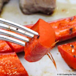 piece of grilled carrot on a fork