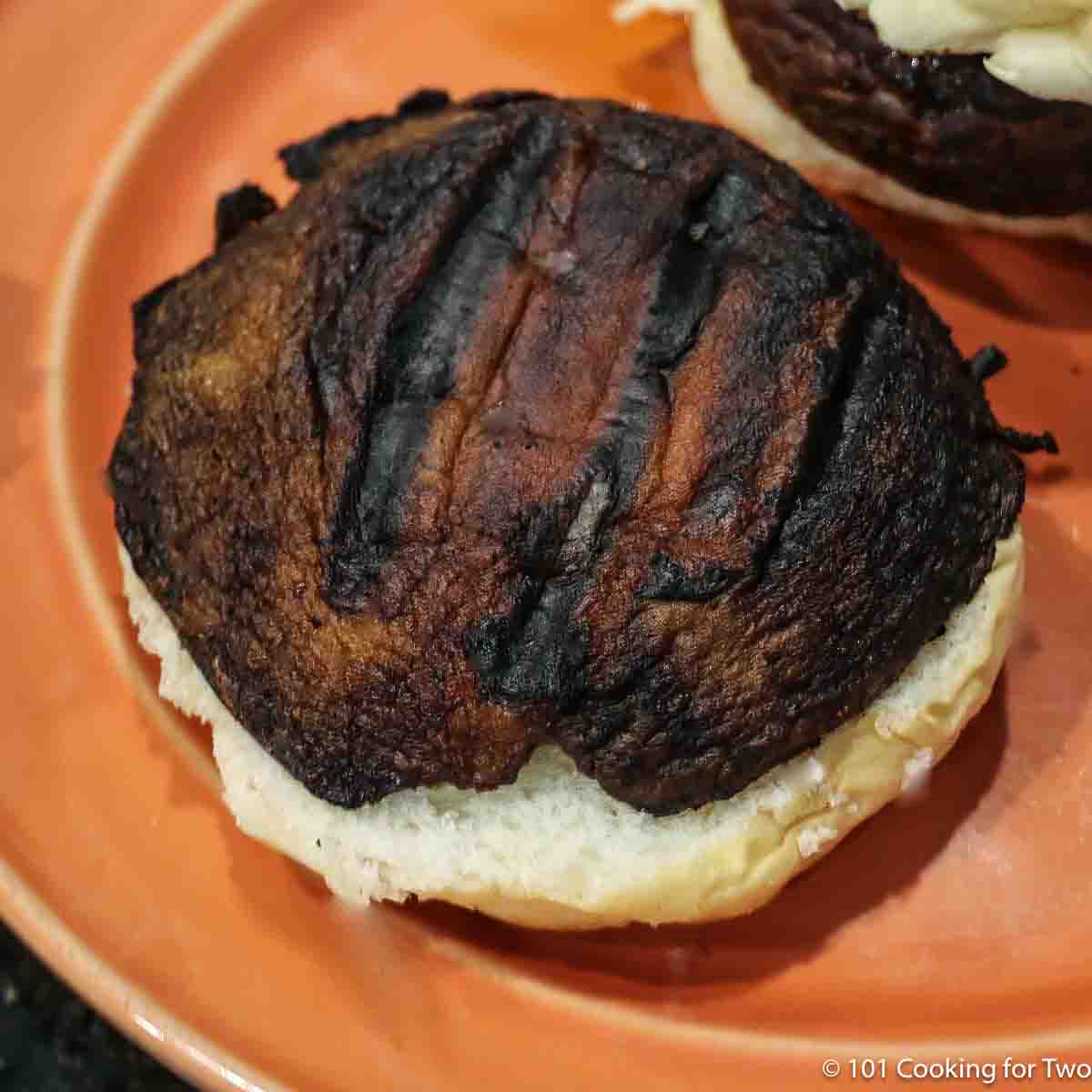 grilled portobello mushroom on a bun.