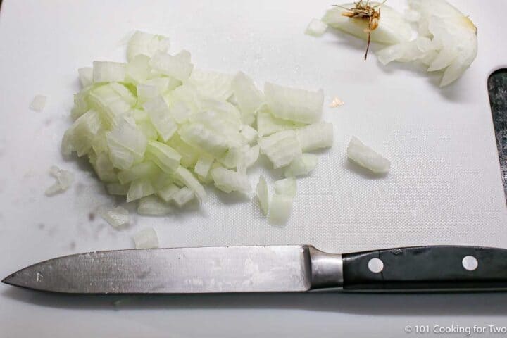 chopped onion with a knife.